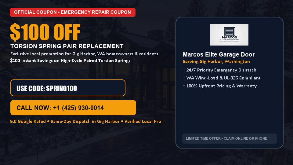 Marcos Elite Garage Door $100 OFF Dual Torsion Spring Replacement in Gig Harbor, WA